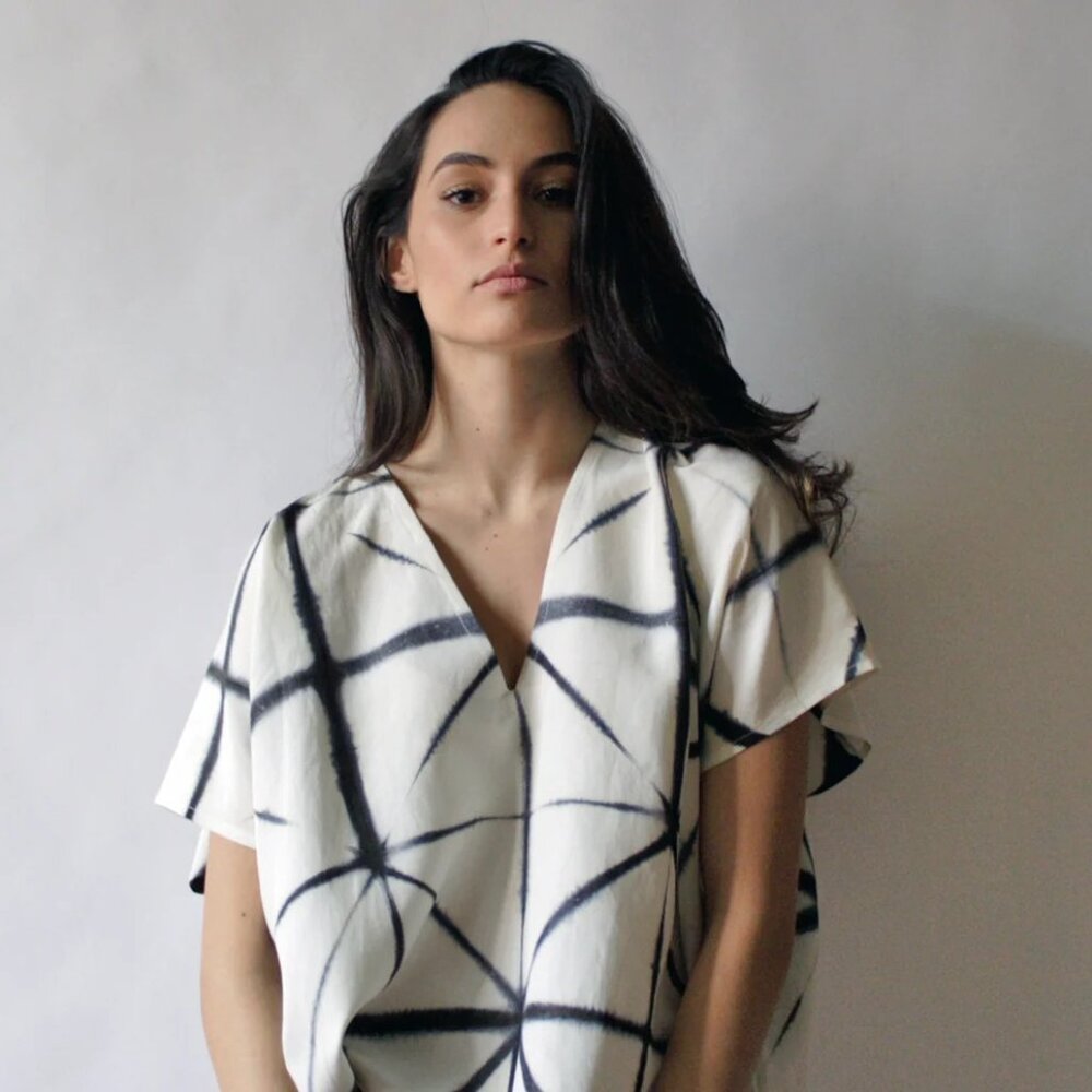 Katrin Reifeiss Navy & White Linen Lattice Top